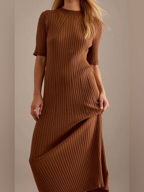 Varley Maeve ribbed midi dress, very soft and stretchy, nutmeg, tried on only, S